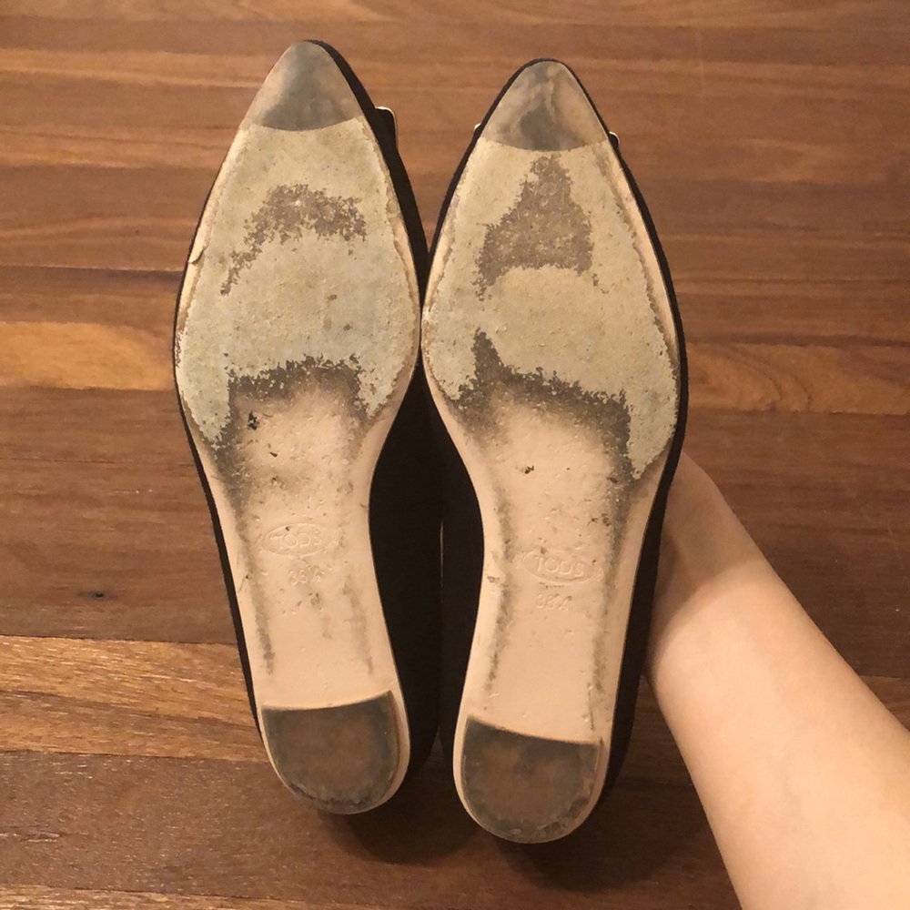 Tod's Black Suede Ballet Flats Square Buckle Designer Shoes Size 36.5 - Picture 6 of 6